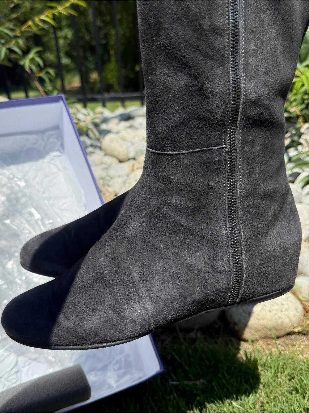 Stuart Weitzman Elf Over Knee Boots Anthracite Suede Flat Women’s 7.5 Spain
